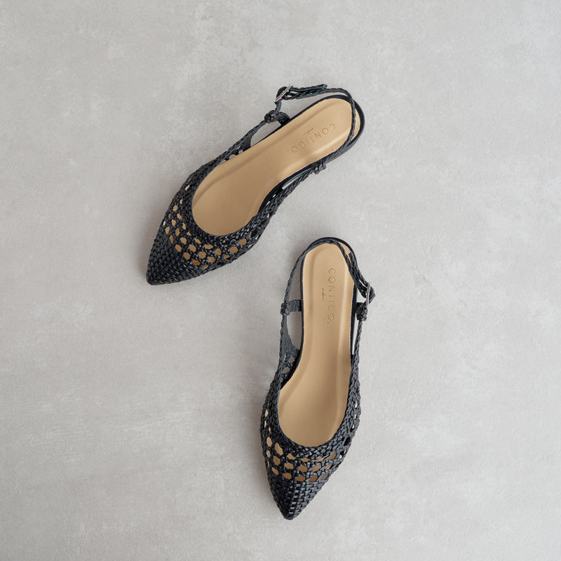 Carica immagine in Galleria Viewer, Ballerine slingback intrecciate nero