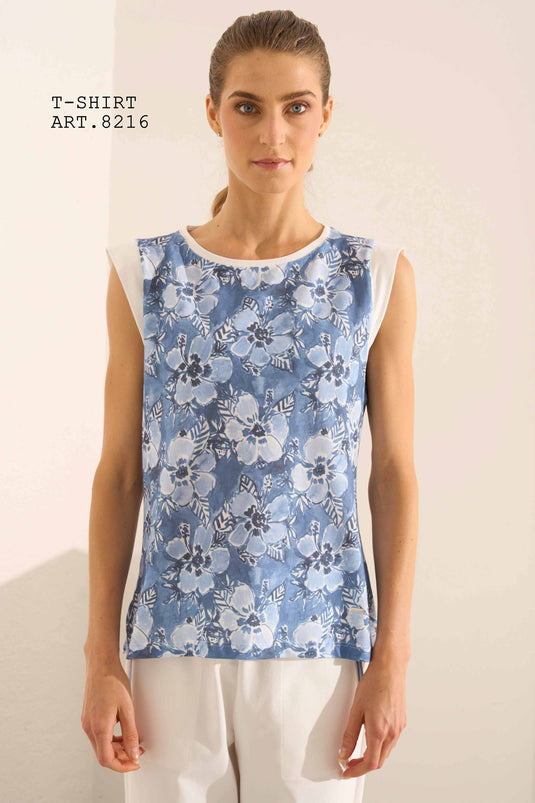 TOP CON MANICA AD ALETTA HAITI AZZURRO