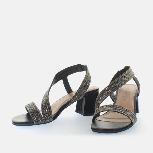 Sandali tacco blocco fasce strass