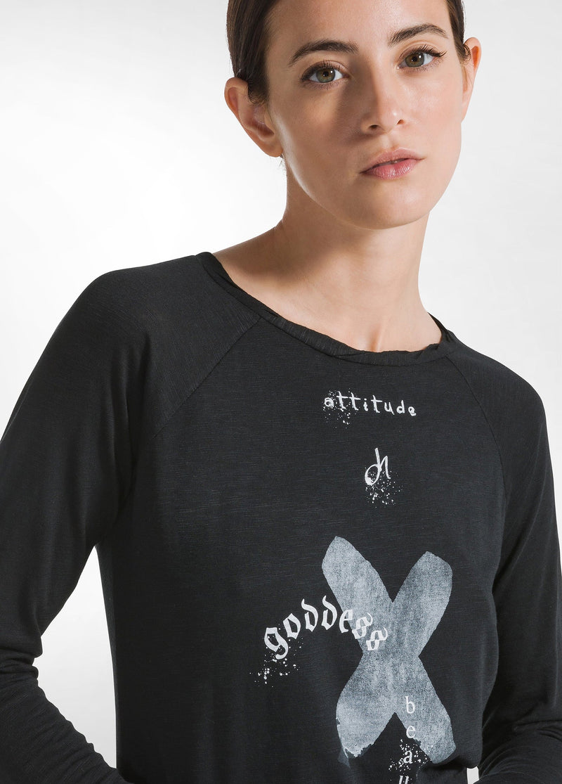 Carica immagine in Galleria Viewer, T-SHIRT CON GRAFICA MANICA LUNGA BLU DEHA