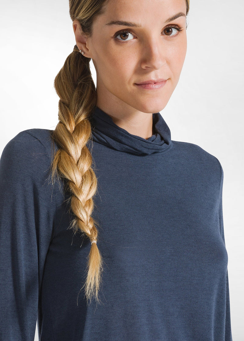 Carica immagine in Galleria Viewer, MAGLIETTA COLLO ALTO MISTO CASHMERE BLU DEHA