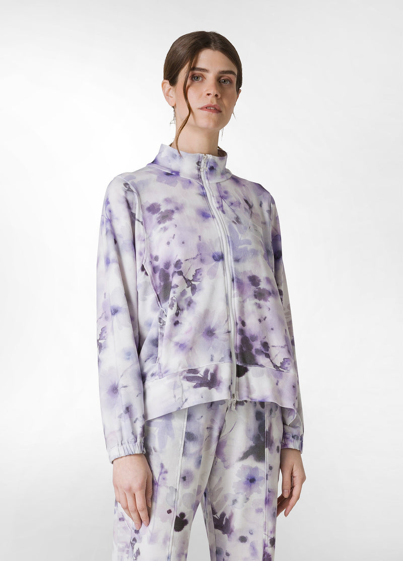 Carica immagine in Galleria Viewer, FELPA LEGGERA MISTO VISCOSA STAMPATA CON ZIP VIOLA