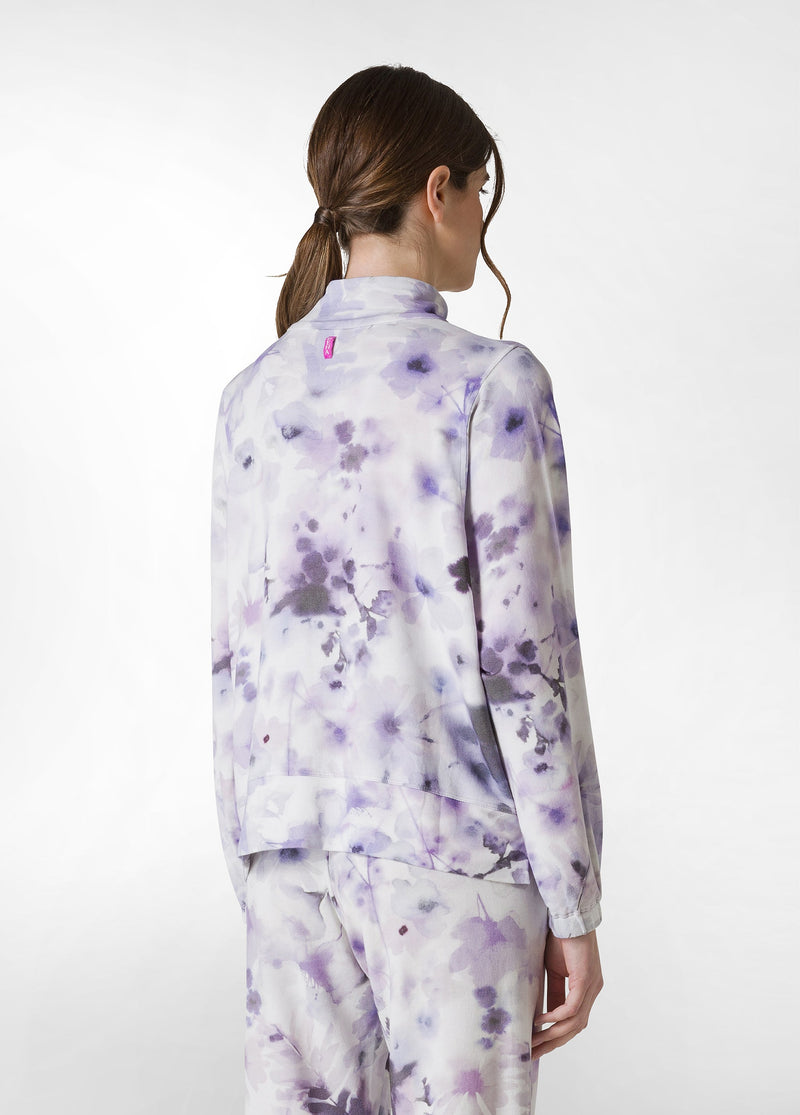 Carica immagine in Galleria Viewer, FELPA LEGGERA MISTO VISCOSA STAMPATA CON ZIP VIOLA