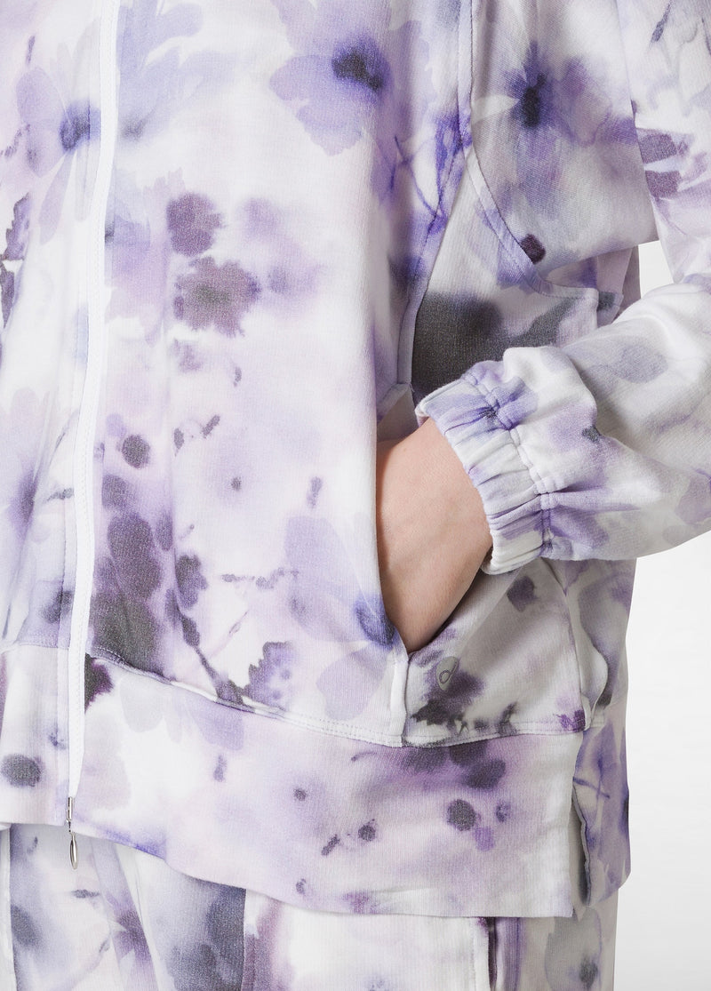 Carica immagine in Galleria Viewer, FELPA LEGGERA MISTO VISCOSA STAMPATA CON ZIP VIOLA