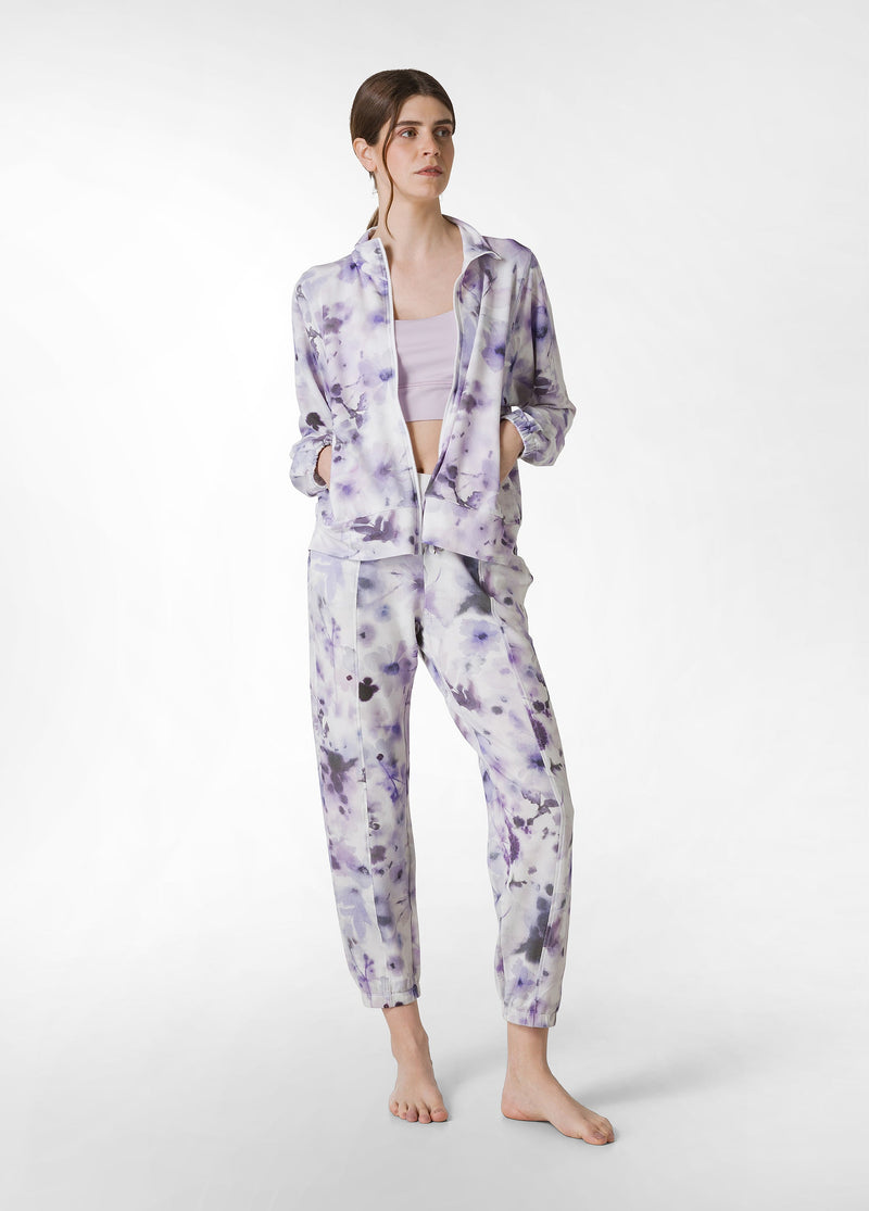 Carica immagine in Galleria Viewer, FELPA LEGGERA MISTO VISCOSA STAMPATA CON ZIP VIOLA