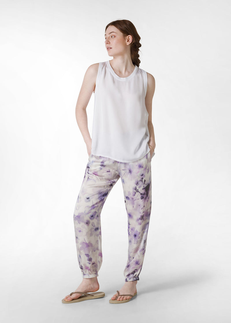 Carica immagine in Galleria Viewer, PANTALONE JOGGER IN RASO STAMPATO VIOLA