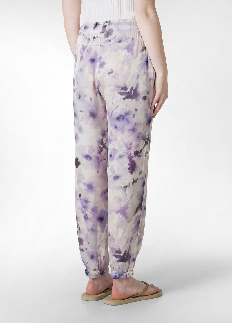 Carica immagine in Galleria Viewer, PANTALONE JOGGER IN RASO STAMPATO VIOLA