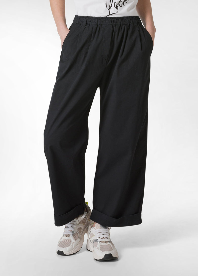 Carica immagine in Galleria Viewer, PANTALONE RELAXED IN POPELINE NERO