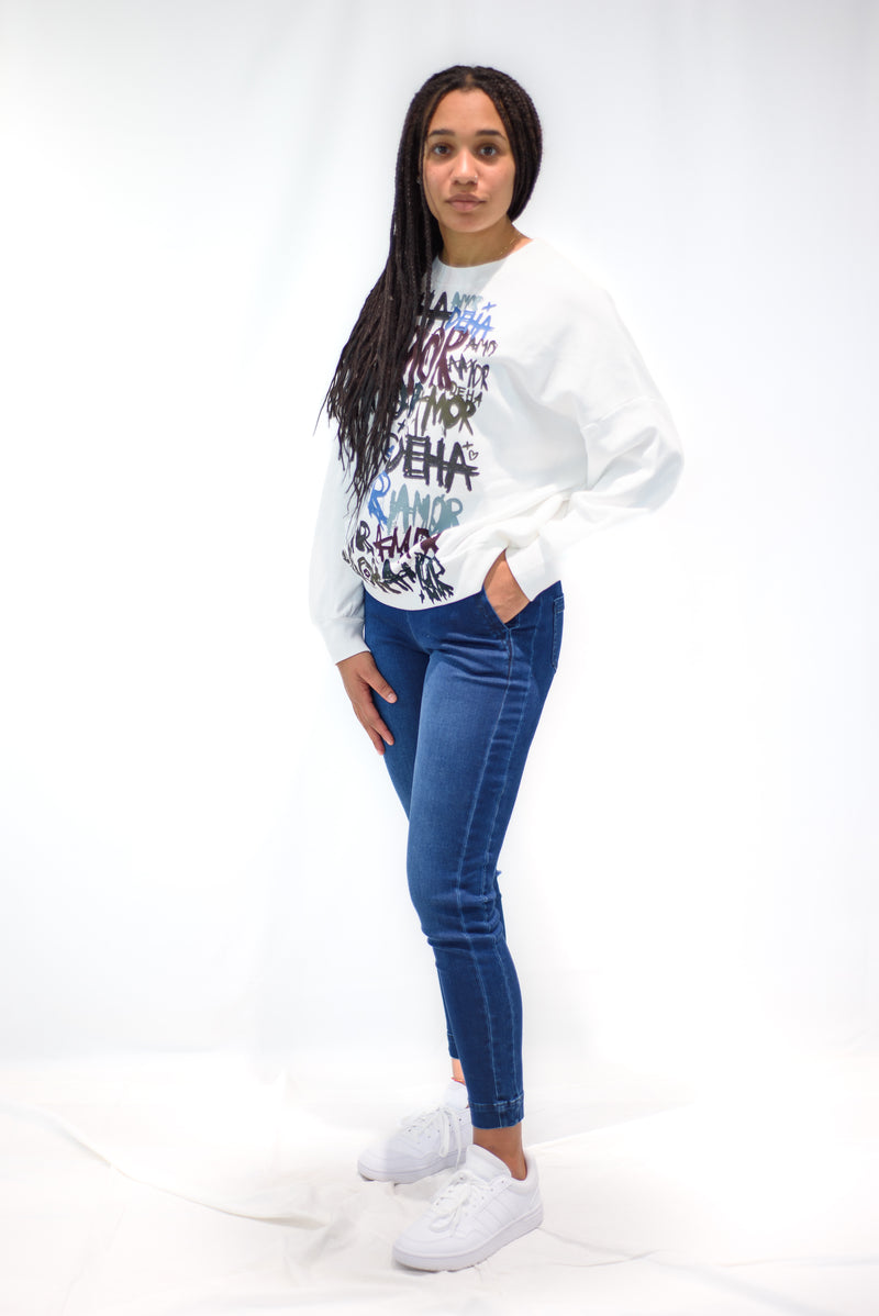 Carica immagine in Galleria Viewer, FELPA DEHA GIROCOLLO CON STAMPA BIANCO