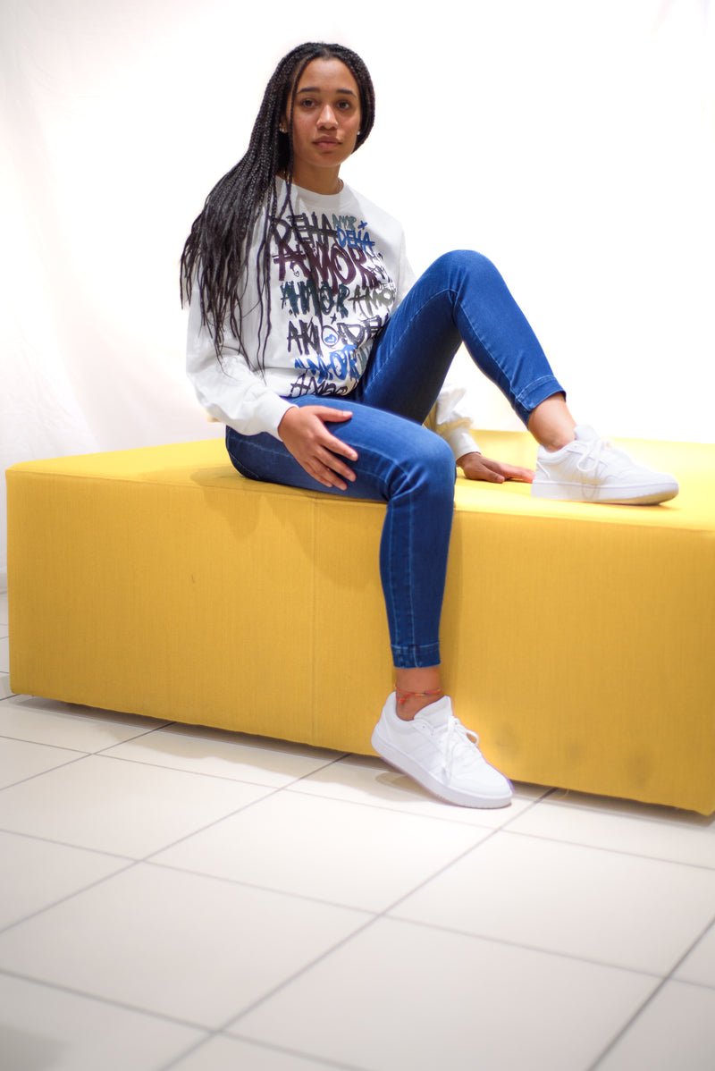 Carica immagine in Galleria Viewer, FELPA DEHA GIROCOLLO CON STAMPA BIANCO