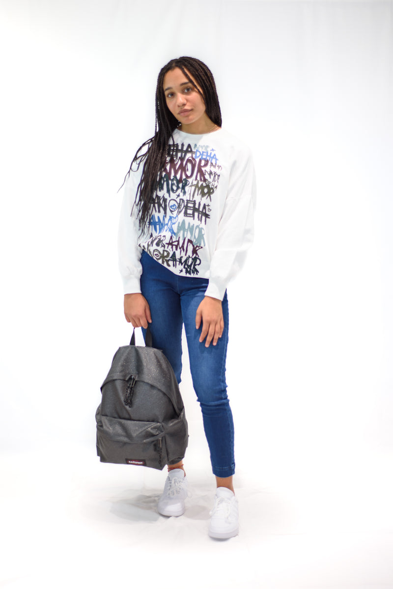 Carica immagine in Galleria Viewer, FELPA DEHA GIROCOLLO CON STAMPA BIANCO