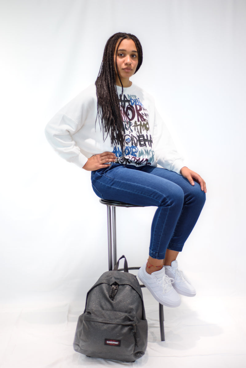 Carica immagine in Galleria Viewer, FELPA DEHA GIROCOLLO CON STAMPA BIANCO