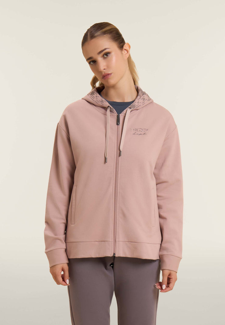 Carica immagine in Galleria Viewer, Felpa con cappuccio foderato fantasia e zip frontale