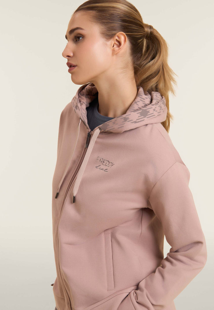 Carica immagine in Galleria Viewer, Felpa con cappuccio foderato fantasia e zip frontale