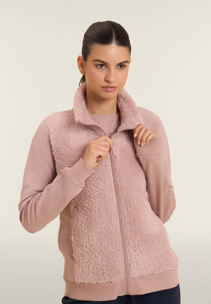 Carica immagine in Galleria Viewer, Felpa con zip, collo e fronte in sherpa, logo borchie