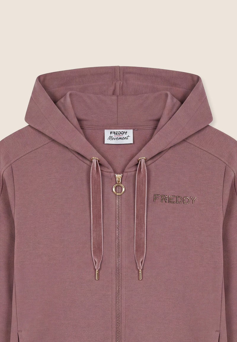 Carica immagine in Galleria Viewer, Felpa Regular Donna con Cappuccio e Zip, Fondo Asimmetrico