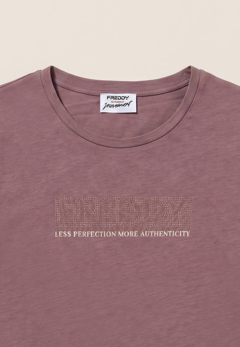 Carica immagine in Galleria Viewer, T-shirt Regular Donna con Logo Decorato da Borchie