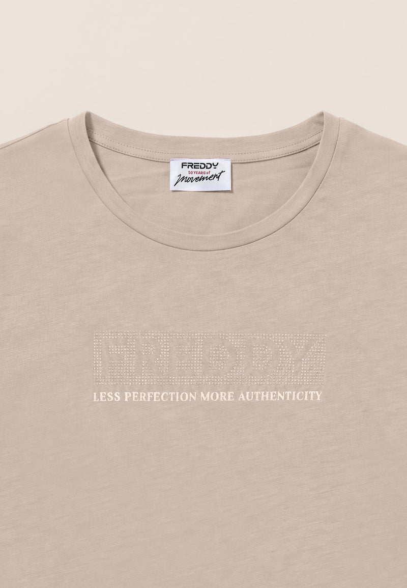 Carica immagine in Galleria Viewer, T-shirt Regular Donna con Logo Decorato da Borchie