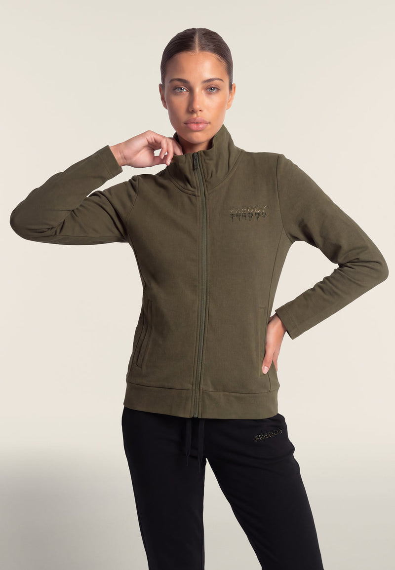 Carica immagine in Galleria Viewer, Tuta Sportiva Donna con Zip, Collo Alto e Dettagli in Strass