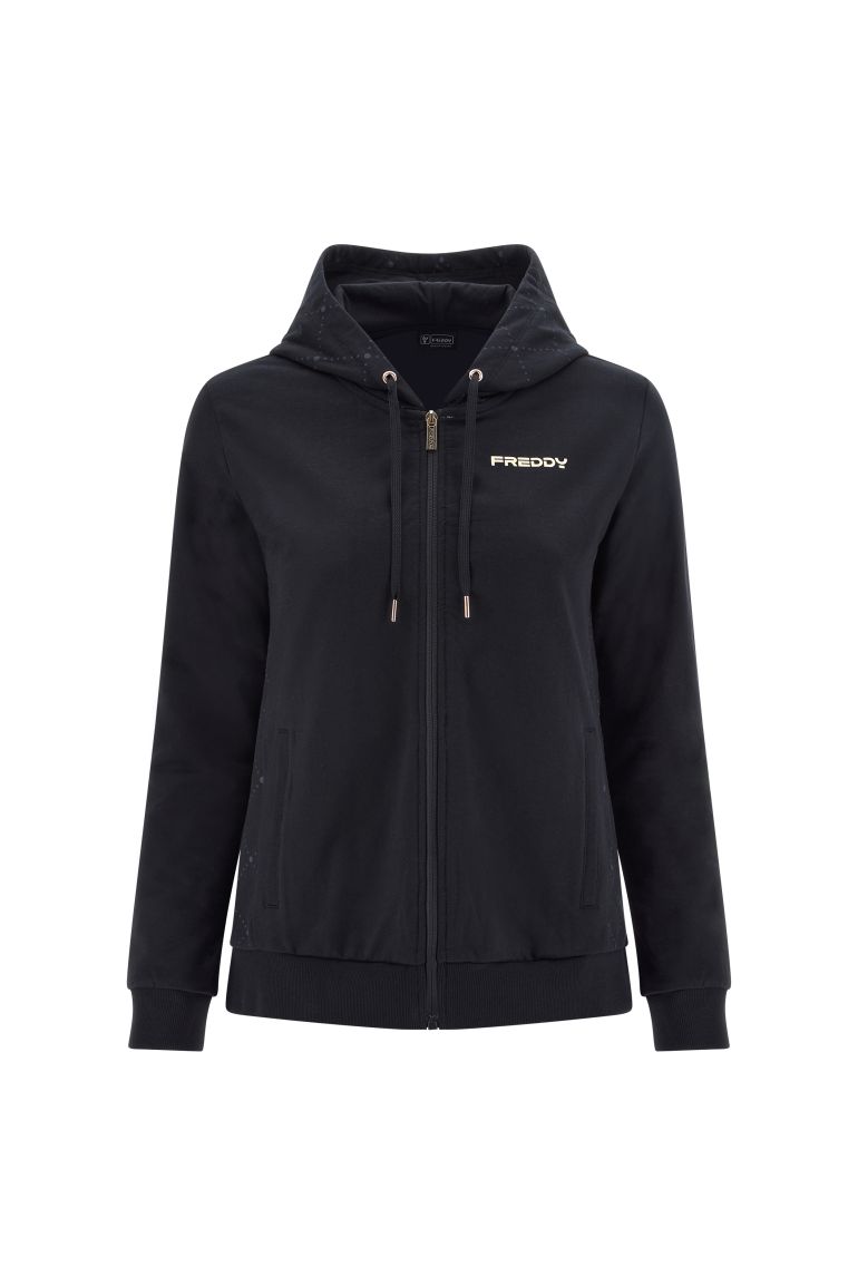 Carica immagine in Galleria Viewer, Felpa fondo svasato con grafica su cappuccio e fianchi