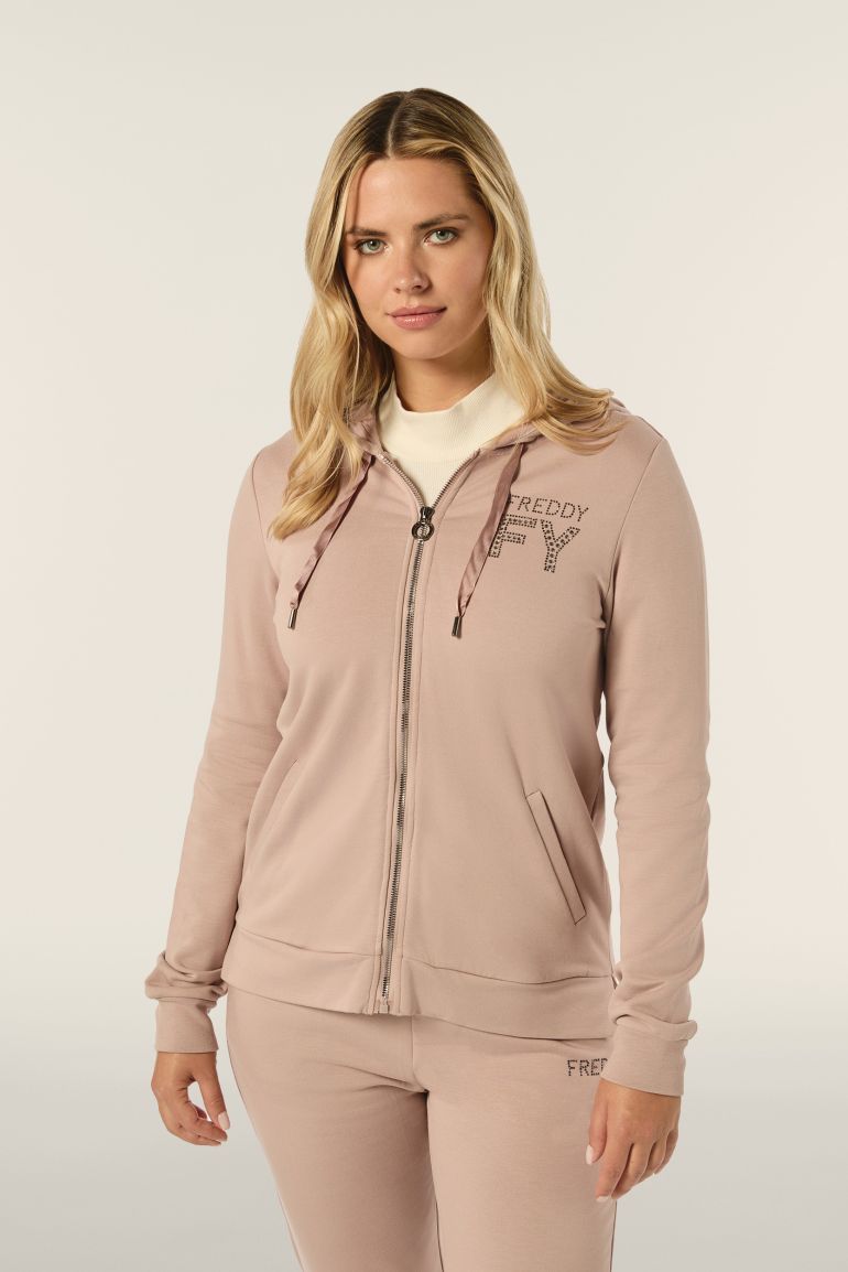 Carica immagine in Galleria Viewer, Felpa donna con zip e cappuccio bordato in velluto