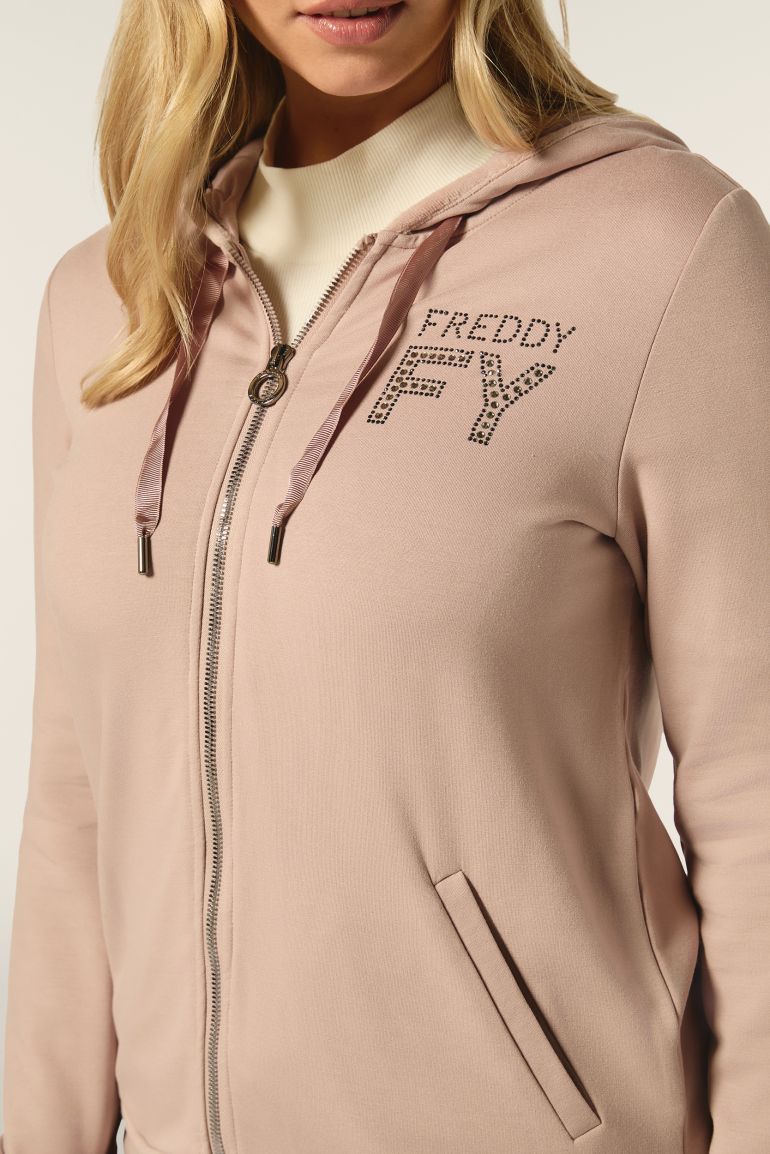 Carica immagine in Galleria Viewer, Felpa donna con zip e cappuccio bordato in velluto