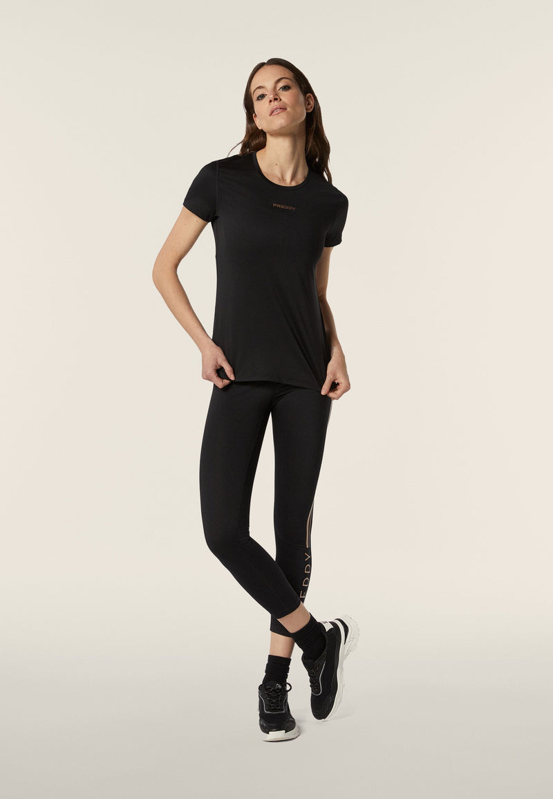 Carica immagine in Galleria Viewer, T-shirt sportiva in tessuto tecnico con logo bronzo