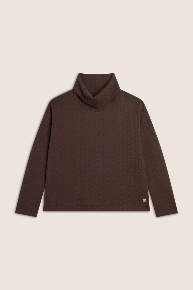 Carica immagine in Galleria Viewer, Maglia donna in felpa bonded a trecce con collo a tubo