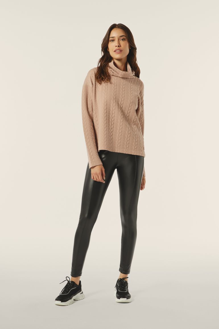 Carica immagine in Galleria Viewer, Maglia donna in felpa bonded a trecce con collo a tubo