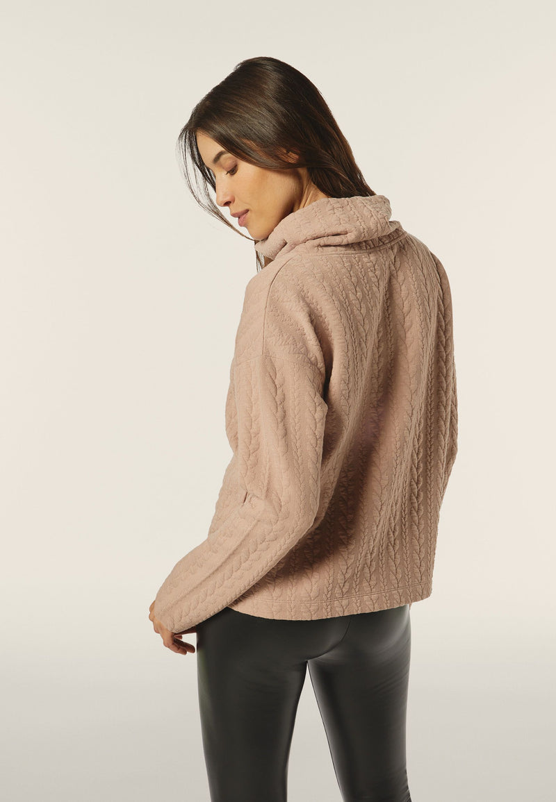 Carica immagine in Galleria Viewer, Maglia donna in felpa bonded a trecce con collo a tubo