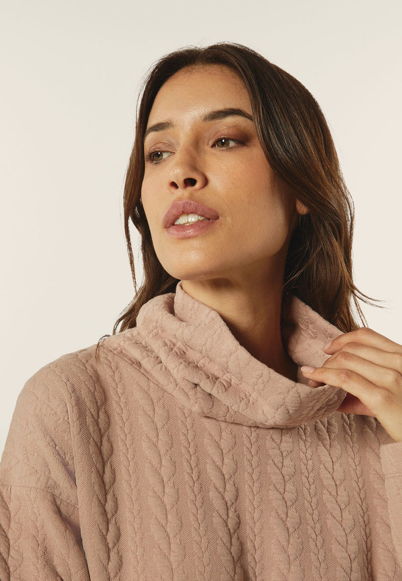 Carica immagine in Galleria Viewer, Maglia donna in felpa bonded a trecce con collo a tubo