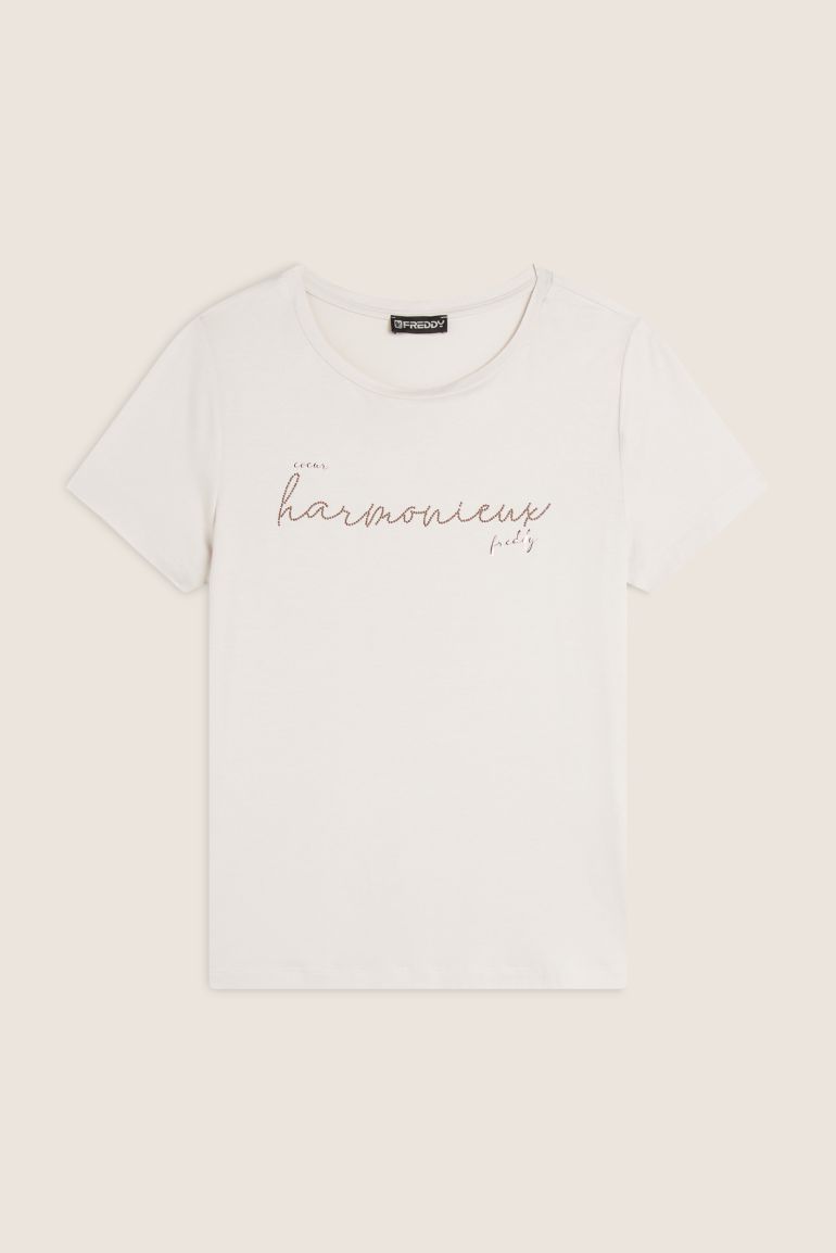 Carica immagine in Galleria Viewer, T-shirt donna in jersey di viscosa con stampa oro rosa