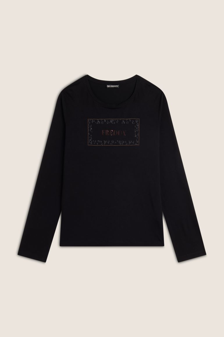 Carica immagine in Galleria Viewer, T-shirt donna manica lunga con stampa animalier oro rosa