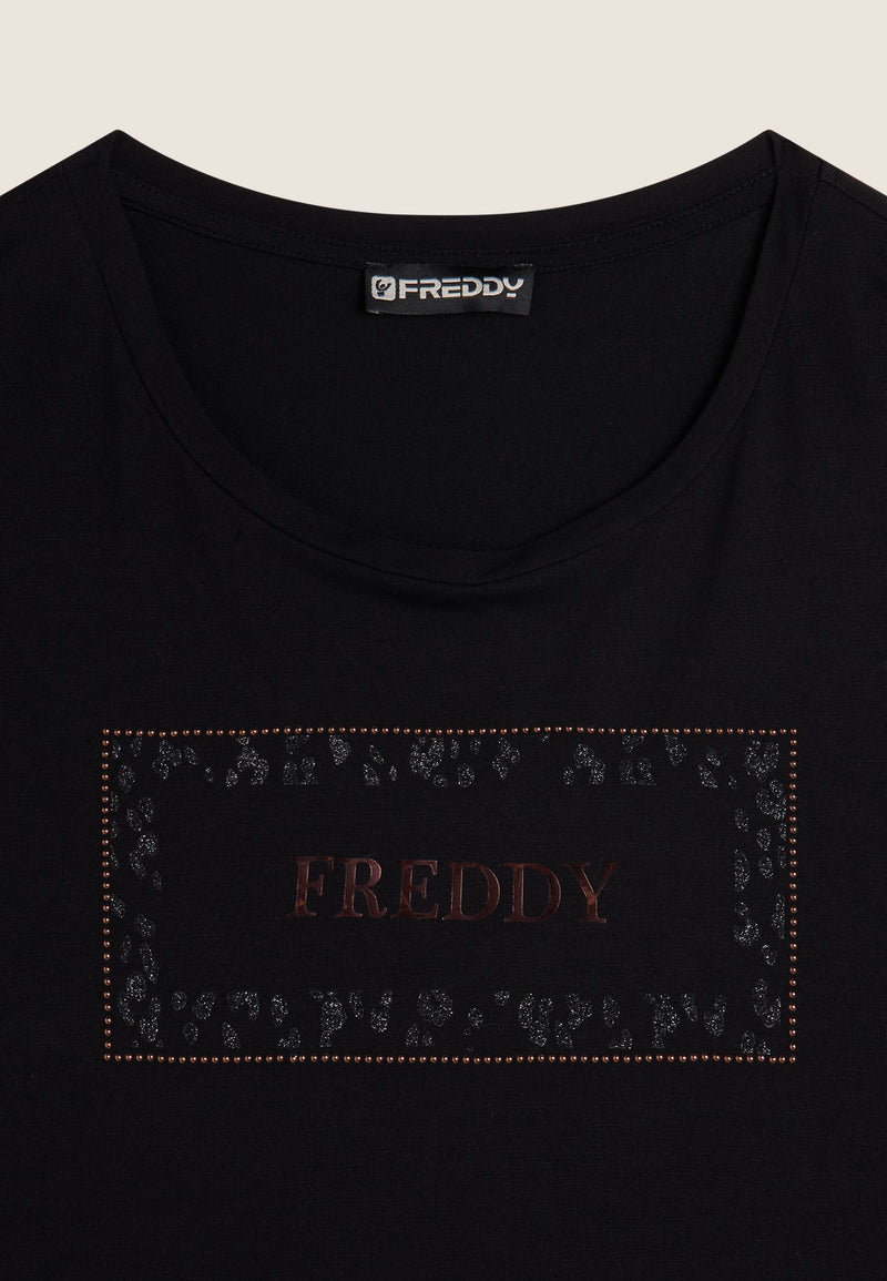 Carica immagine in Galleria Viewer, T-shirt donna manica lunga con stampa animalier oro rosa