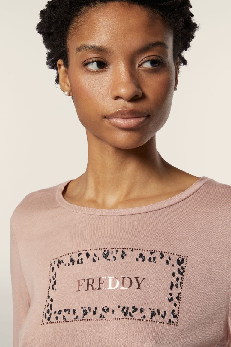 Carica immagine in Galleria Viewer, T-shirt donna manica lunga con stampa animalier oro rosa