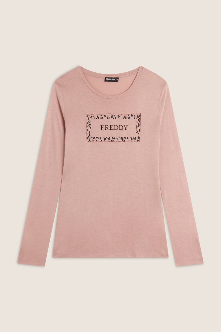 Carica immagine in Galleria Viewer, T-shirt donna manica lunga con stampa animalier oro rosa