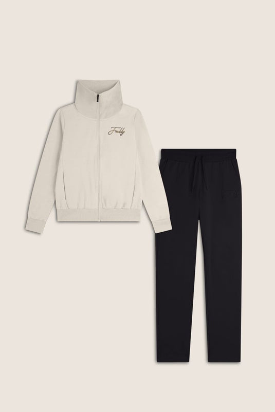 Tuta donna in felpa con zip e ampio collo in costina