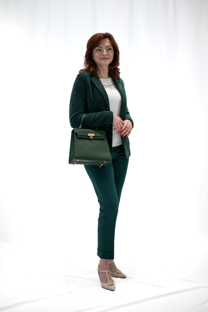 Carica immagine in Galleria Viewer, Pantalone punto milano modello GRAPPA con risvolto verde smeraldo