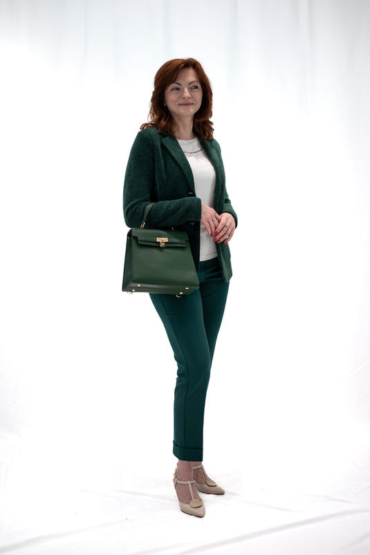 Pantalone punto milano modello GRAPPA con risvolto verde smeraldo