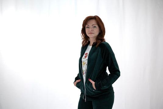 Giacca tuta donna in velluto colore verde smeraldo