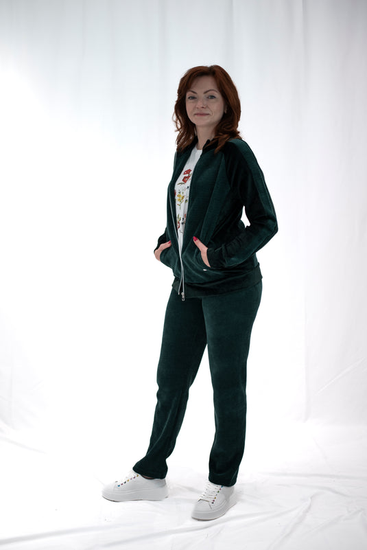Giacca tuta donna in velluto colore verde smeraldo