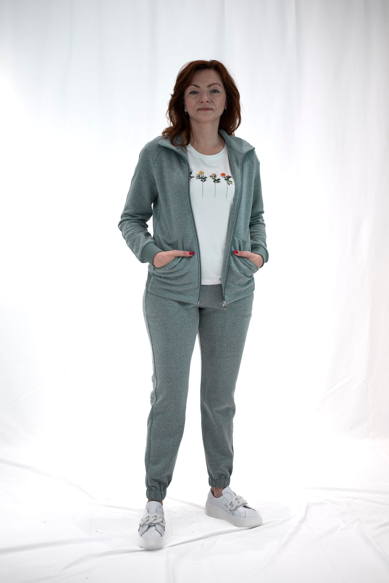 Carica immagine in Galleria Viewer, Giacca tuta donna in felpa colore verde salvia