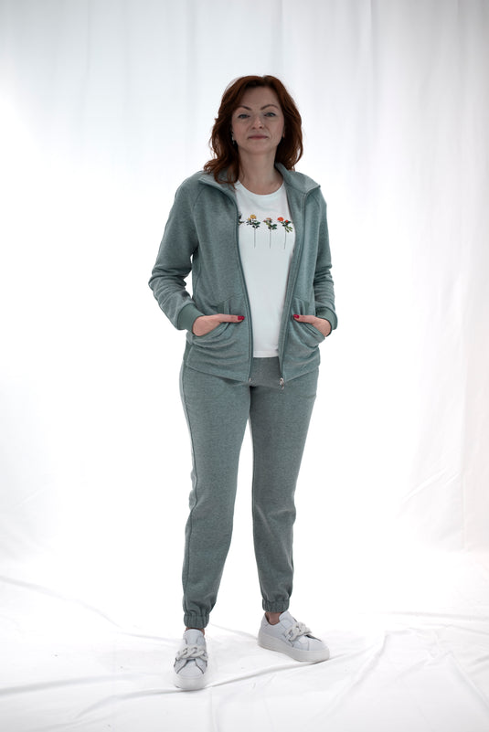 Giacca tuta donna in felpa colore verde salvia