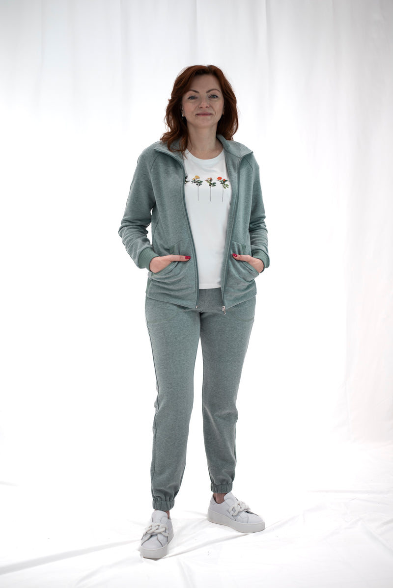 Carica immagine in Galleria Viewer, Giacca tuta donna in felpa colore verde salvia