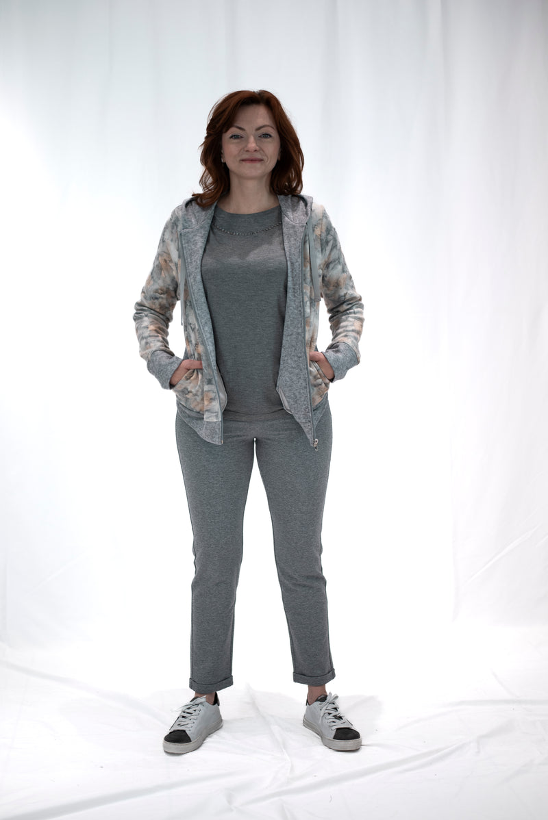 Carica immagine in Galleria Viewer, Giacca tuta donna con cappuccio grigio e fantasia fiori