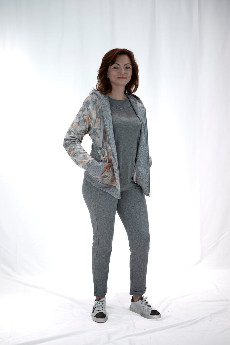 Carica immagine in Galleria Viewer, Giacca tuta donna con cappuccio grigio e fantasia fiori