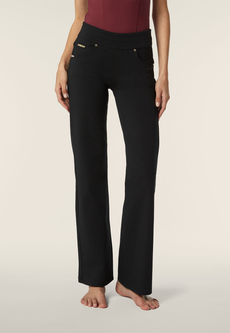 Carica immagine in Galleria Viewer, Pantaloni Wide Leg Vita Media in jersey organic