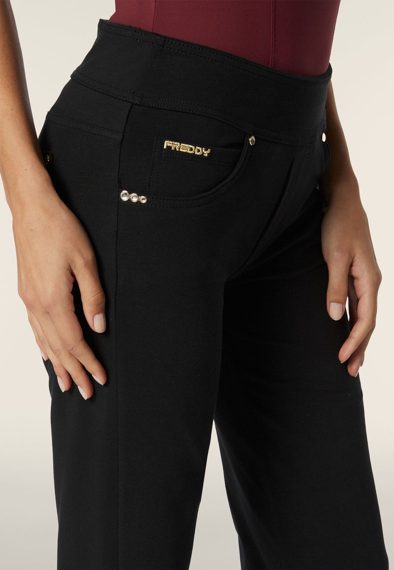 Carica immagine in Galleria Viewer, Pantaloni Wide Leg Vita Media in jersey organic