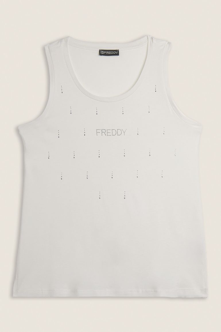 Carica immagine in Galleria Viewer, Canotta decorata da Strass in jersey modal