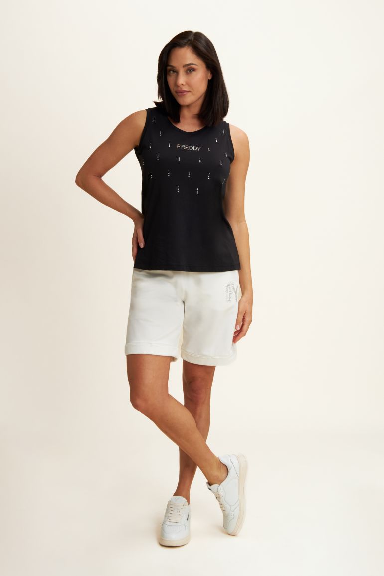 Carica immagine in Galleria Viewer, Pantaloni corti con Risvolto e Logo Strass